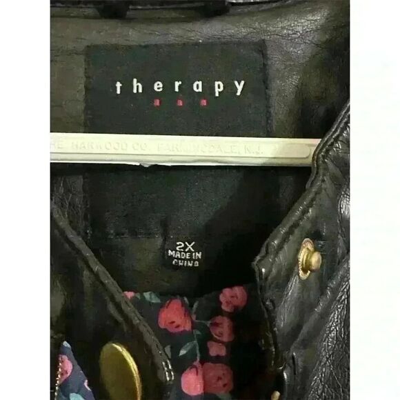 Theory Womens Jacket 2X Faux Leather Floral Lining Zipper Back Ribbed Knit - Picture 5 of 8